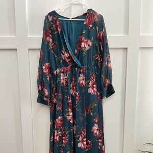 Pink blush maternity floral long sleeve dress